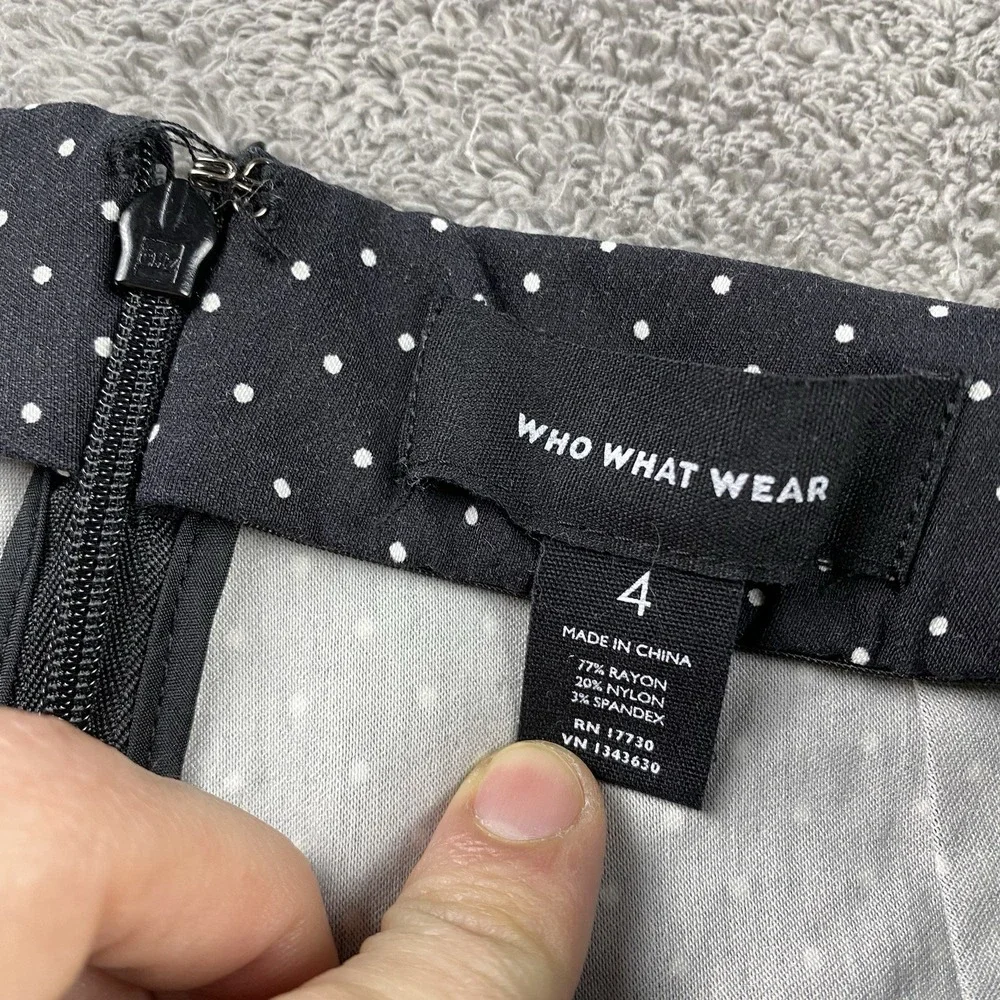 Who What Wear Trouser Womens 4 Black And White Polka Dot Mid‎ Rise